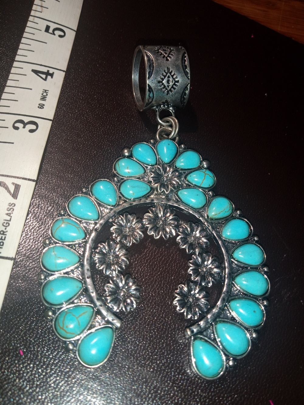 Turquoise Teardrop Floral Silver Pendant/Twilly